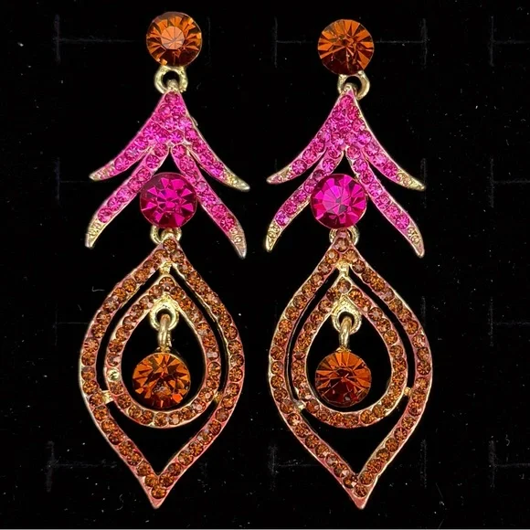 Gorgeous, vintage pink amber tones bling pierced earrings - Picture 1 of 6